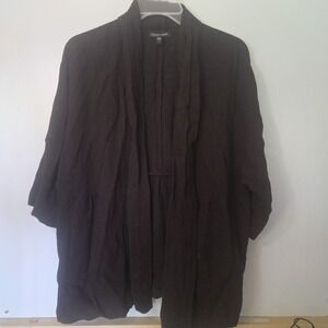 Eileen Fisher Large Brown Italian Linen Blend Open Cardigan Sweater 3/4 Sleeve